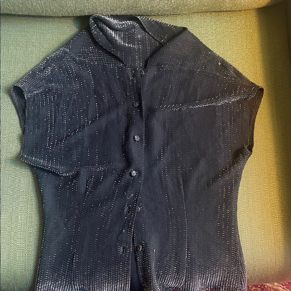 Black Button-Up Sheer Glittery Top